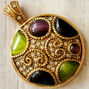 Lia Sophia large crystal pendant gold green purple